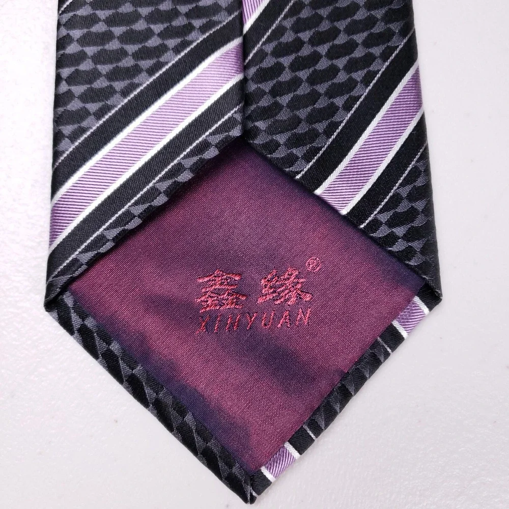 Xinyuan Silk Necktie Black Purple Stripe Geometric Businesscore‎ Power Tie